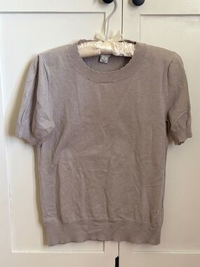 J. Crew Beige Women's Knit Top with Scalloped Neckline